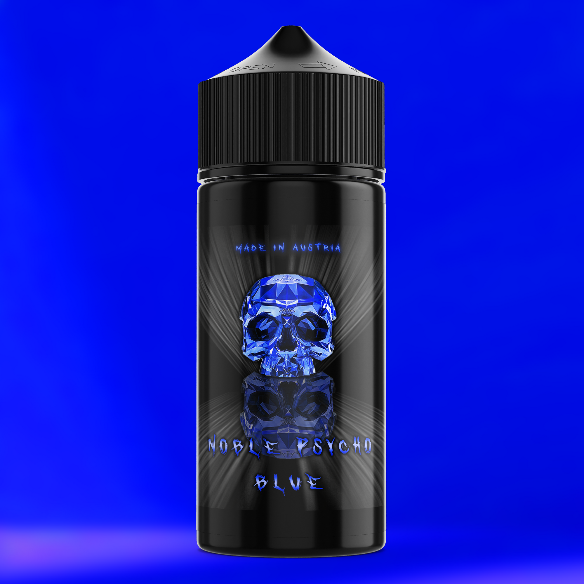 NOBLE PSYCHO BLUE Aroma Flasche farbiger Hintergrund