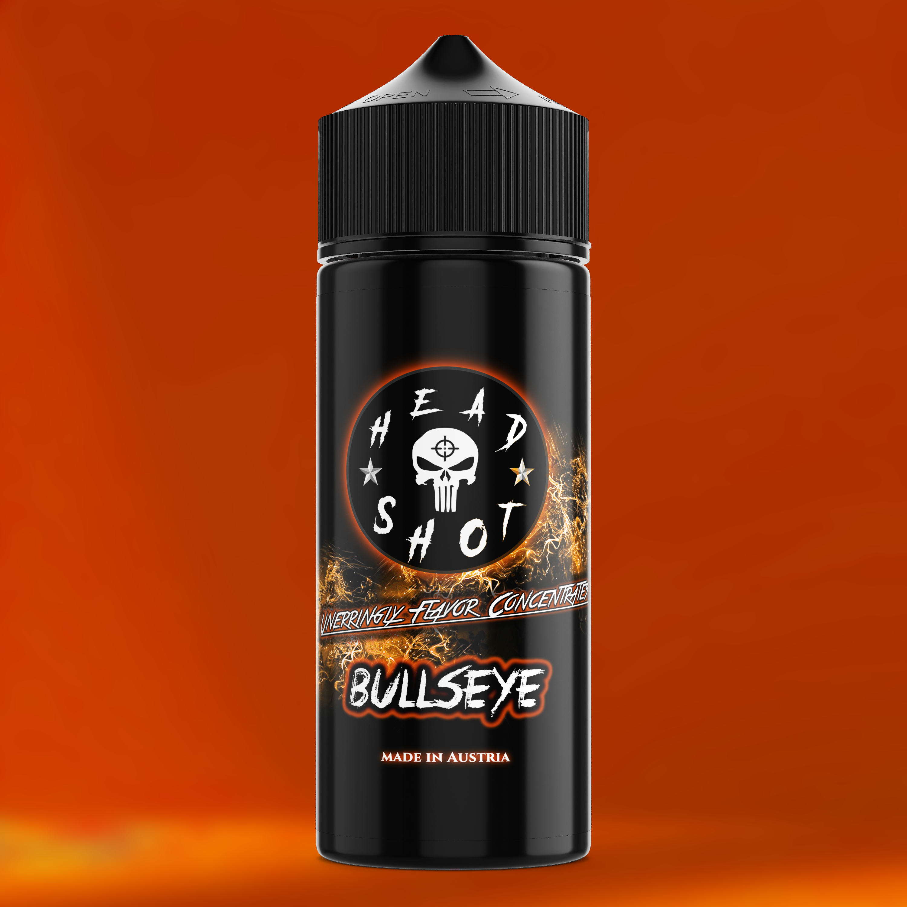 BULLSEYE Aroma Flasche farbiger Hintergrund