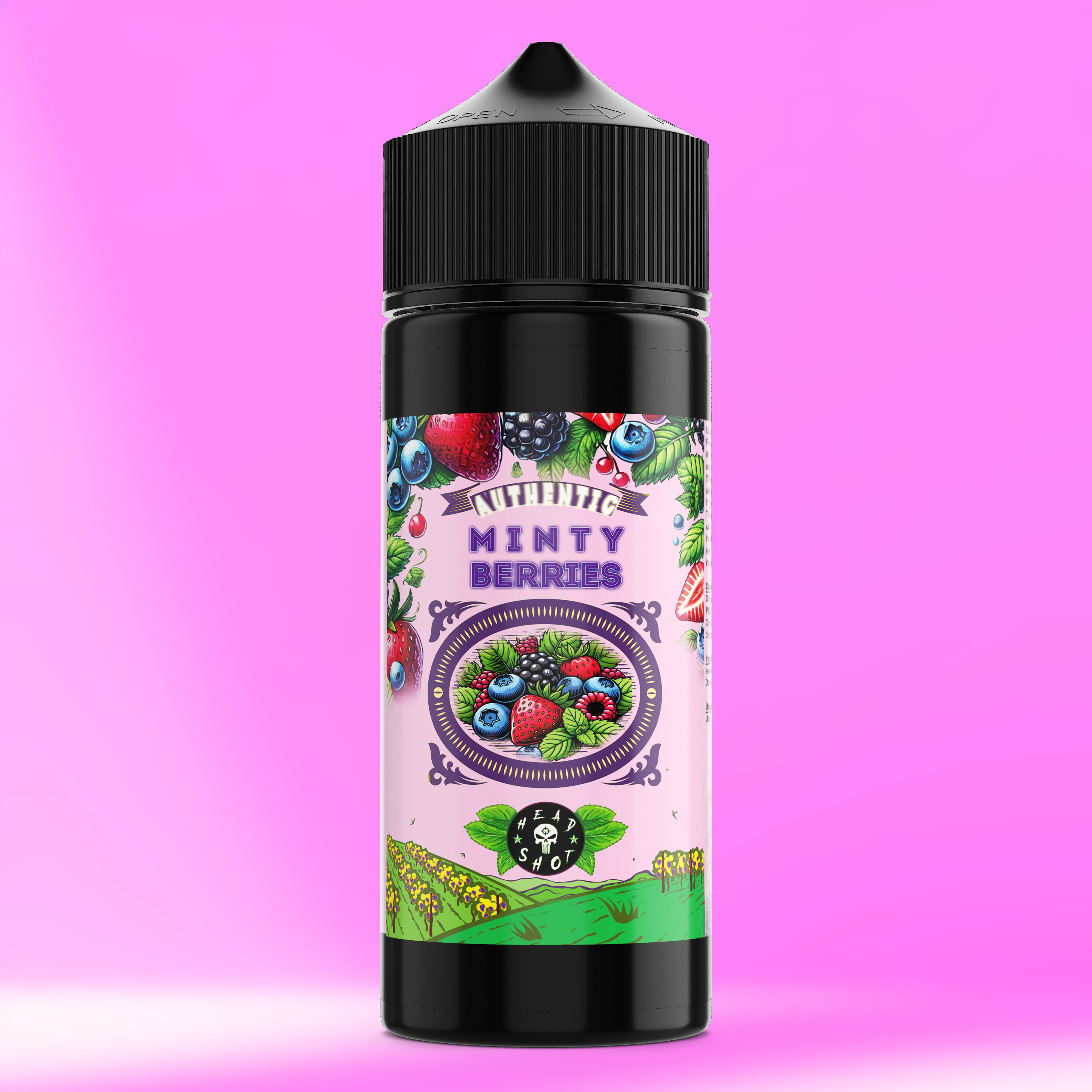 MINTY BERRIES Aroma Flasche farbiger Hintergrund
