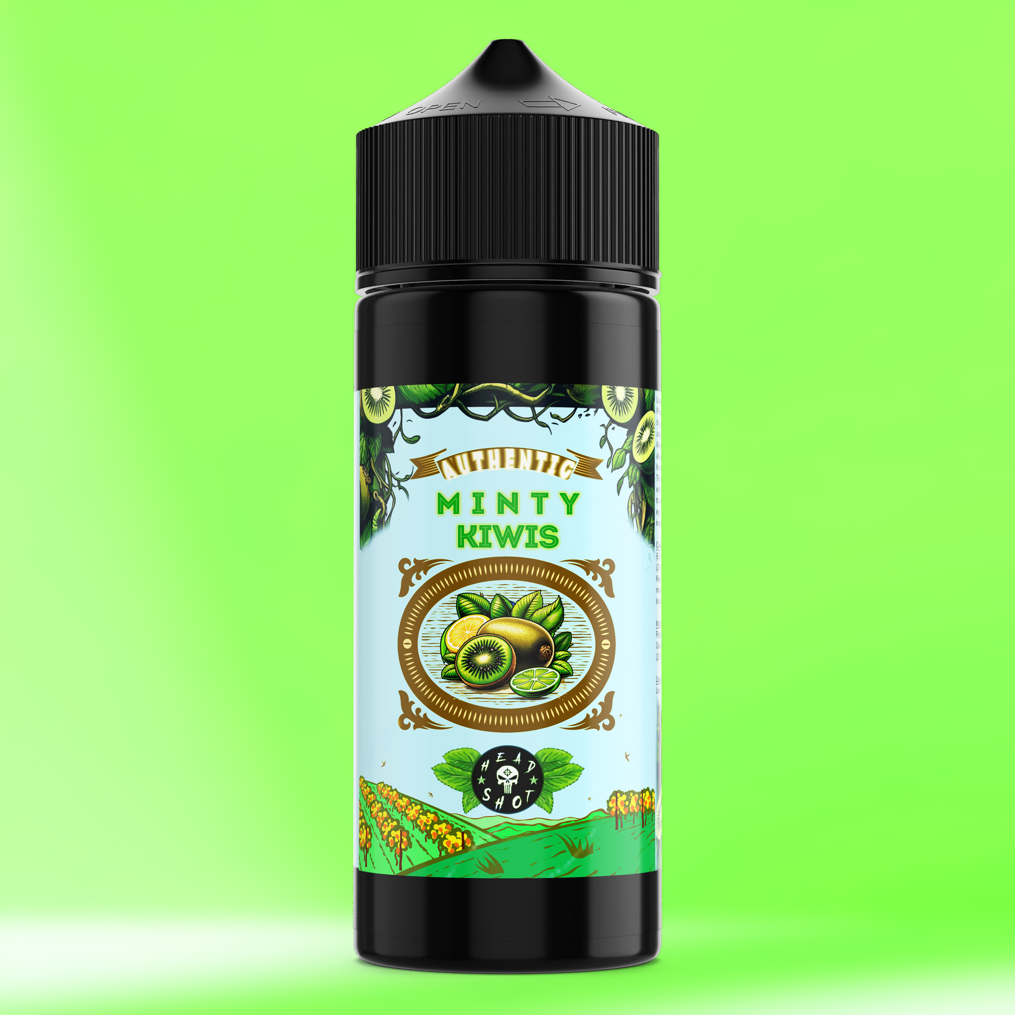 MINTY KIWIS Aroma Flasche farbiger Hintergrund