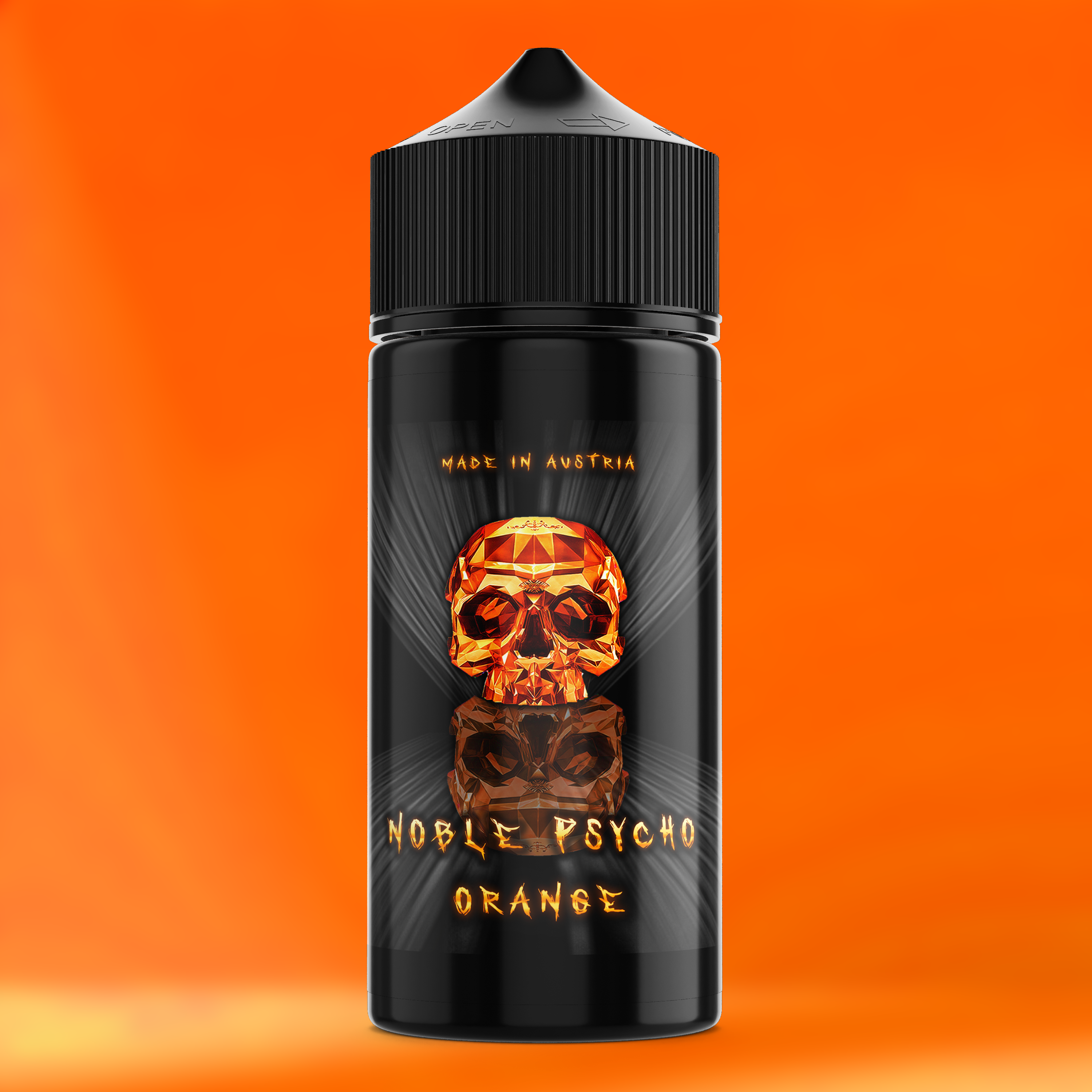 NOBLE PSYCHO ORANGE Aroma Flasche farbiger Hintergrund